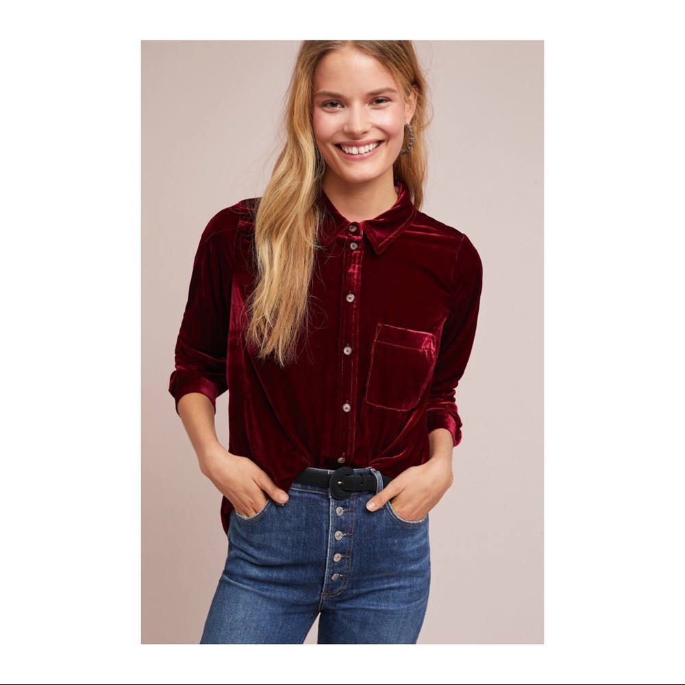 Maeve Red Velvet Button Down